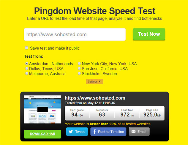 website snelheid meten pingdom tools